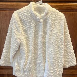 Alfred Dunner White Textured Teddy Jacket